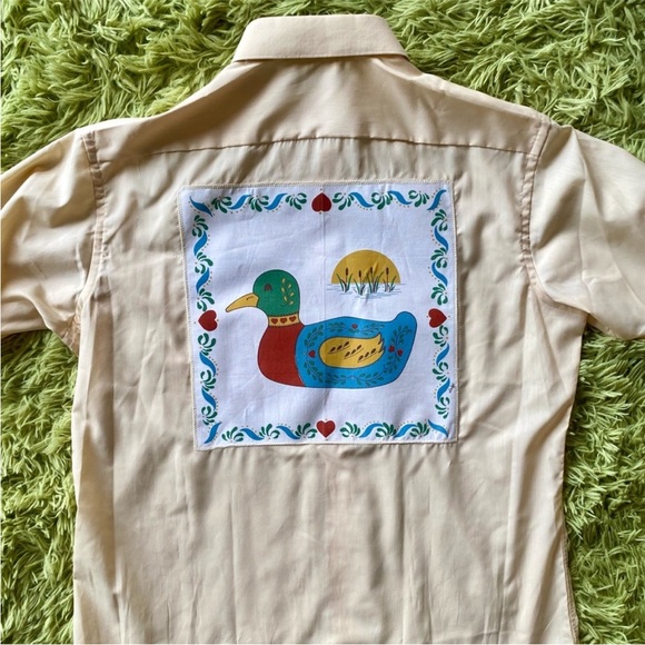 Custom Upcycled Vintage Button Front Shirt W/ Embroidered Farmhouse Duck Patch - Picture 2 of 16